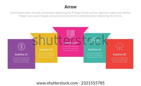 arrow or arrows stage infographics template diagram with box rectangle flip book and 5 point step creative design for slide presentation