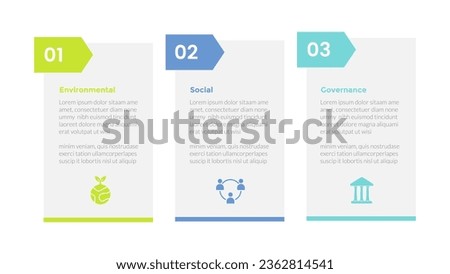 esg environmental social governance infographics template diagram with box table and arrow header 3 point step creative design for slide presentation