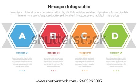 hexagon or hexagonal honeycombs shape infographics template diagram with horizontal timeline fullpage with 4 point step creative design for slide presentation