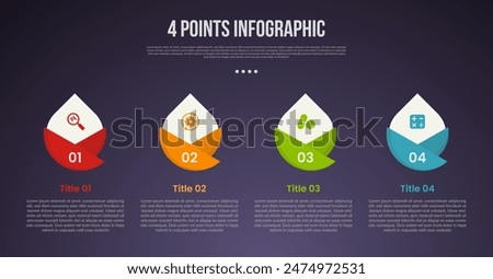 4 points or step process infographic with creative circle sharp edge on top with modern dark style for slide presentation vector