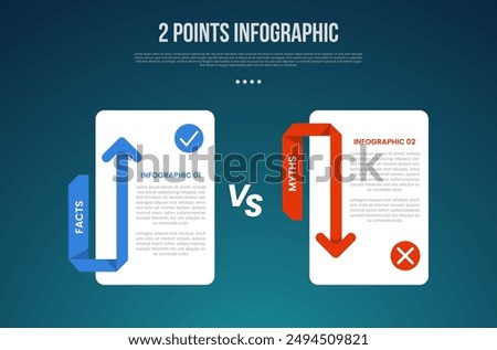 2 or two point template comparison versus things in infographic with big box shape with arrow up and down with modern dark style for slide presentation vector