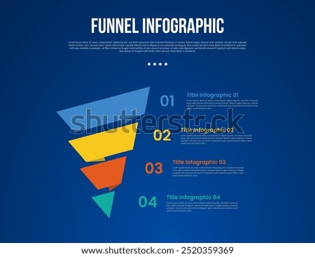 funnel infographic with skew shape sharp edge with 4 point with dark style for slide presentation vector