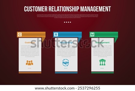 CRM infographic template with creative table with separated header with dark background style with 3 point for slide presentation vector