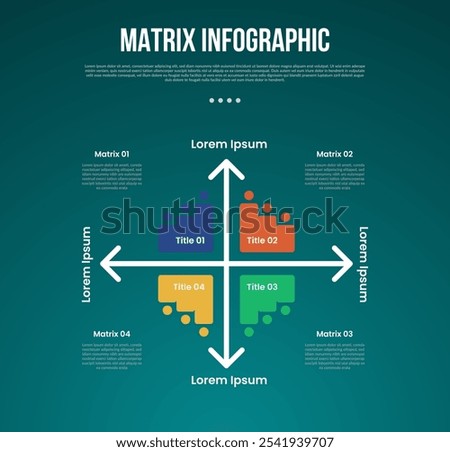 matrix structure dimensions template infographic with line arrow all direction with icon shape with 4x4 point with dark style for slide presentation vector