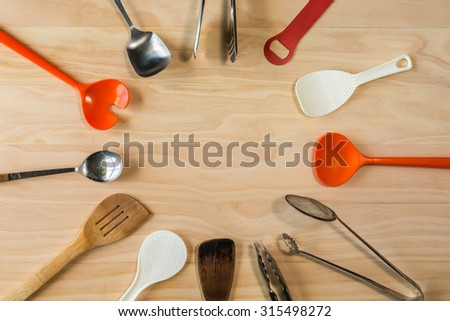 overhead shot image of kitchen equipments background