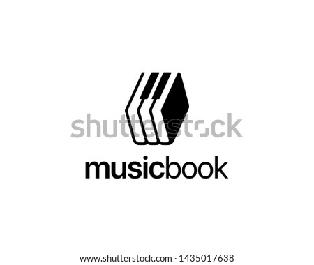 Black Decorative Music Book Piano Key Music with Book Education Logo Design Inspiration
