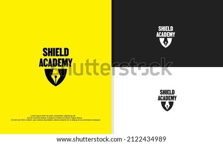 shield combine with pen, security academy logo design illustration