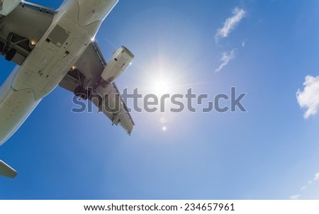 Airplane flying close to ground while landing