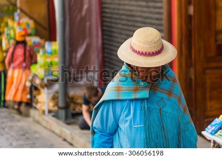 LA PAZ, BOLIVIA Circa March 2015: traditionally clothed people in bolivia