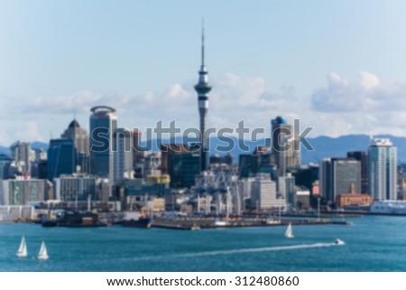 auckland the capital of new zealand with its impressive skyline - picture blurred on purpose using a gaussian blur filter in photoshop