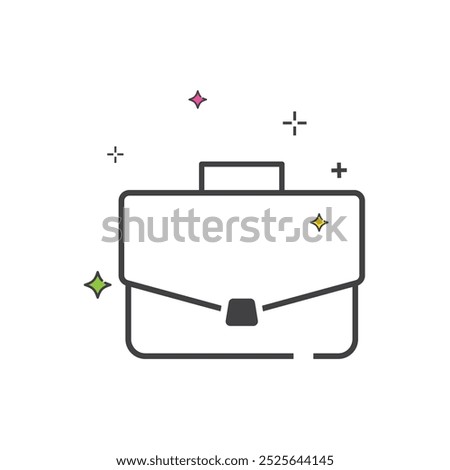 Black line drawing briefcase with colorful stars.