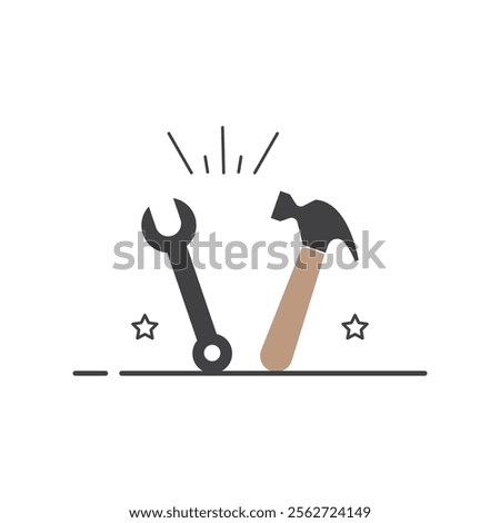 Repair tools hammer wrench stars icon indicate service excellence.