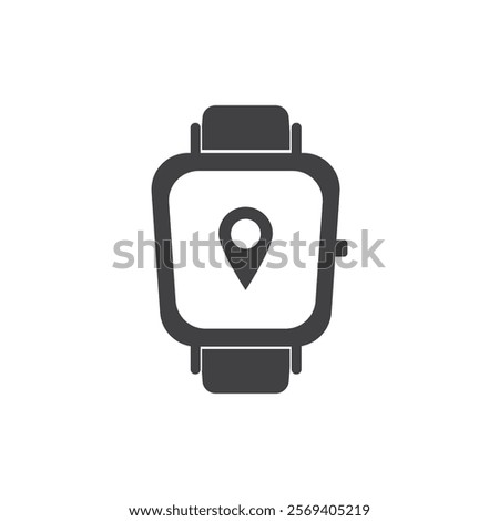 A location pin rests on a smart watch face.