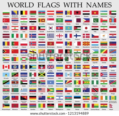 world flags collection with names