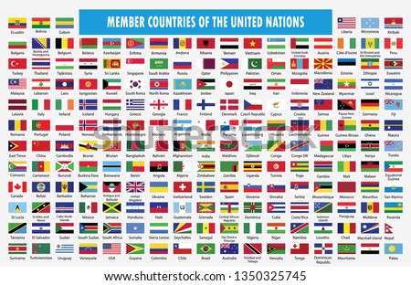 Flag of member countries of the United Nation.World flag collection with country name