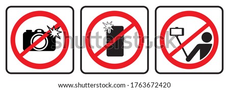 No photo sign and No selfie icon, Don`t take photos & selfies  icons 