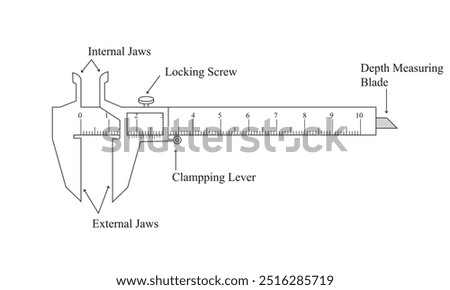 Parts of Vernier caliper on white background drawing by illustration. 