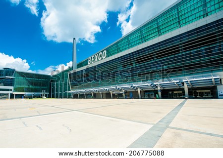 BUSAN, SOUTH KOREA - July 24:  BEXCO (Busan Exhibition and Convention Center)on July 24, 2014 in Busan South Korea.  BEXCO is the largest exhibtion center in Centum City, Busan, South Korea.