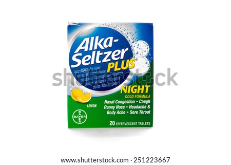 Winneconne, WI - 9 February 2015: Package of Alka-Seltzer Plus night time cold formula.