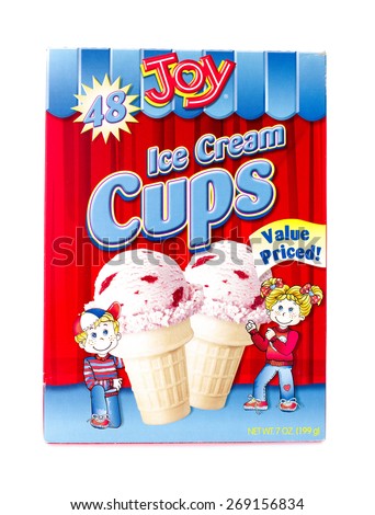 Winneconne, WI, 9 April 2015:  Package of Joy Ice Cream Cups to make ice cream cones.