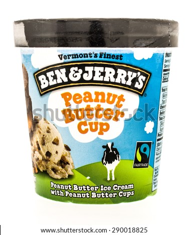 Winneconni, WI - 23 June 2015:  Container of Ben & Jerry\'s ice cream in peanut butter cup flavor.