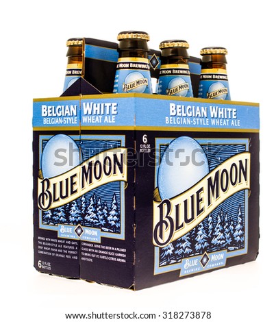 Winneconne, WI -19 Sept 2015: Six pack of Blue Moon beer