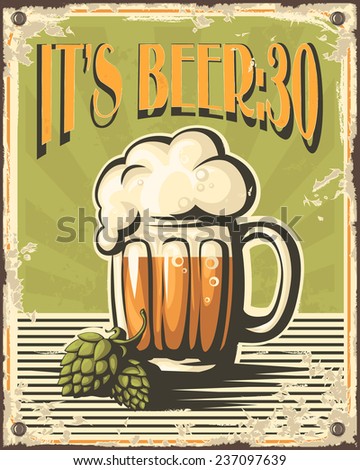 Retro illustration of beer free label, beer poster, vector illustration on green background