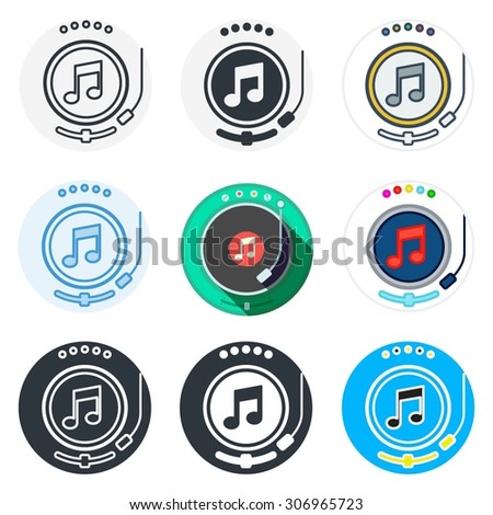 Set of music icons in different styles isolated on white background.