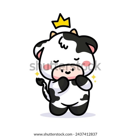 cute shy cow with a crown on top of her head