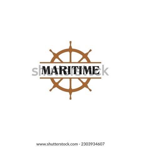 Creative steering wheel captain boat ship yacht compass transport logo design