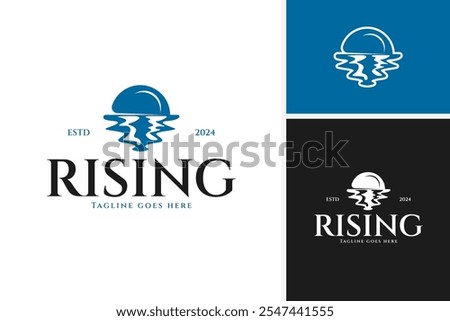 Ocean surface and rising half moon vector logo design vector illustration idea