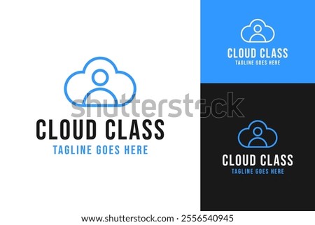 Cloud class logo design with people and cloud with line art template vector illustration