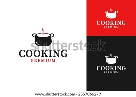 Cooking pot with steam logo design template vector illustration