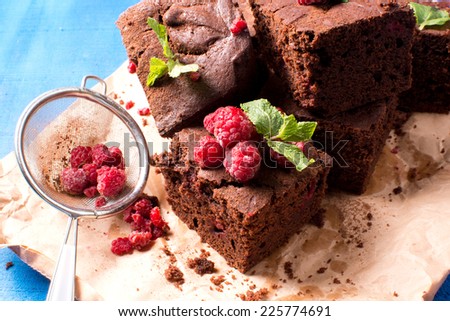 chocolate brownie with raspberry