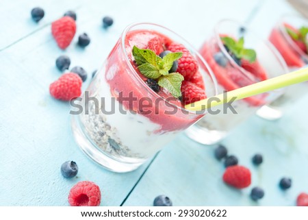 fresh natural yogurt with granola and fresh berries