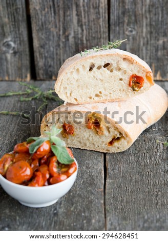 Italian bread ciabatta with dried tomatoes