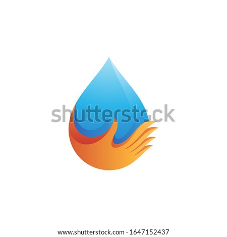 Nature Water Droplet and Hand Finger Icon Logo