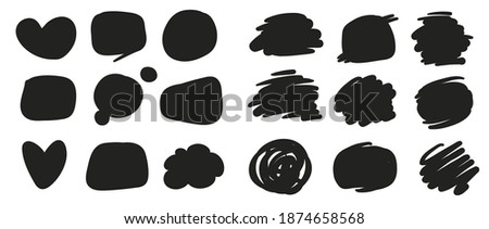 Set of different hand made sticker forms and brush stroke painted shapes. Hand drawn cartoon vector illustration.