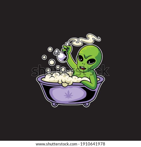 Illustration of alien smoking bong mascot vector The Concept of Isolated Technology. Flat Cartoon Style Suitable for Landing Web Pages, Banners, Flyers, Stickers, Cards