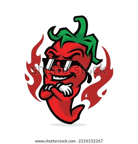 Chilli pepper mascot with sunglasses illustration premium vector The Concept of Isolated Technology. Flat Cartoon Style Suitable for Landing Web Pages, Banners, Flyers, Stickers, Cards