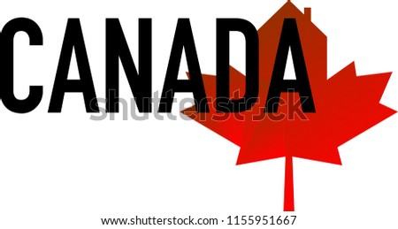 Red maple leaf and house means newcomers to Canada country to migrate. Canada immigration logo. Concept of new home abroad, family immigration programs, family spouse or parents sponsorship express