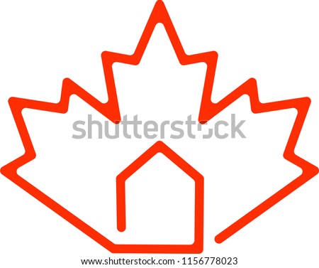 House with Red maple leaf Canadian Visa symbol. real estate in Canada logo. Concept of buy apartment property in canada or Provincial immigration and migration family programs. Live and work in Canada