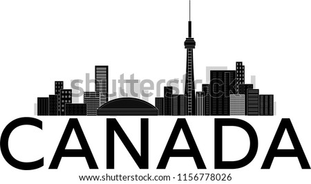 Black Toronto city illustration with Canada word cityscape. Canada immigration vector, concept of Express Entry, Federal Skilled Worker or Trades Experience Class. Provincial Quebec Immigration lawyer