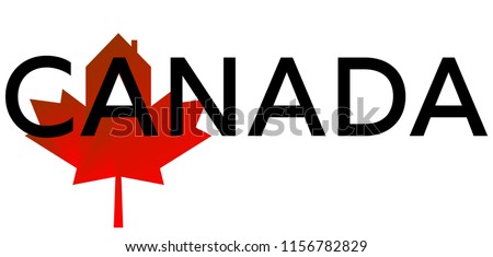 Red maple leaf and house logo with Canada word. Concept of real estate property, buy new home in North America or immigration family government programs to obtain Canadian citizenship
