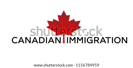 Canadian immigration logo vector. Red maple leaf from Canada flag. Live work and Study in Canada. Concept of immigration and migration programs, Services and Free Online Evaluation