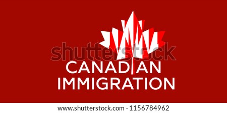 Live work and Study in Canada. Canadian immigration logo vector. Concept of immigration and migration programs, Services and Free Online Evaluation. Red maple leaf from Canada flag. 