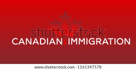 Canadian immigration logo vector on Red background. Maple leaf from Canada flag. Live work and Study in Canada. Concept of immigration and migration programs, Services and Free Online Evaluation