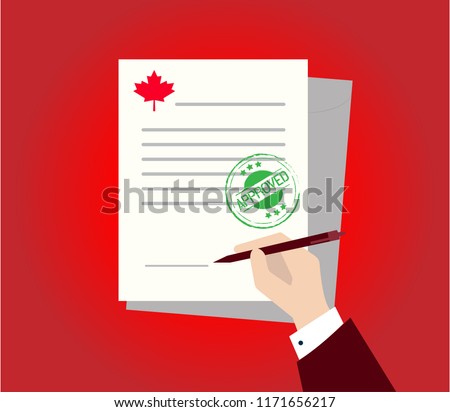 Approved stamp Canada round grunge on document or agreement, approving sign mark success in business deal.  Property application form icon, rental house contract, terms and conditions, home loan