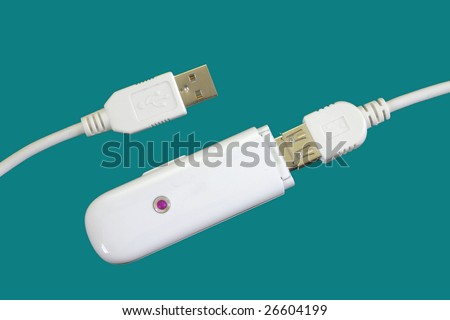 A picture showing an internet dongle connected to a USB extension cable