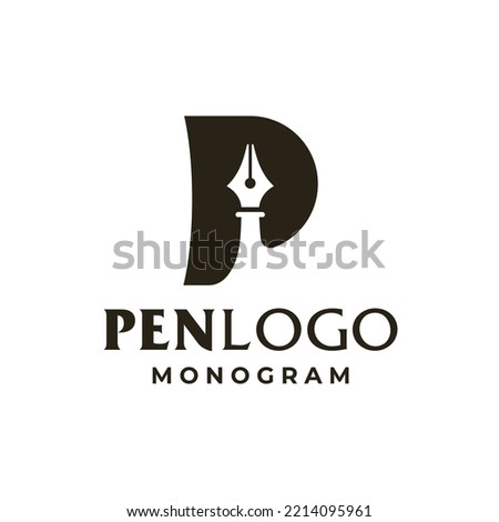 Initial Letter P with Pen Writer Logo Design Vector